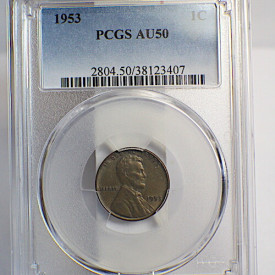 1953 PCGS AU 50 LINCOLN WHEAT PENNY 1C 