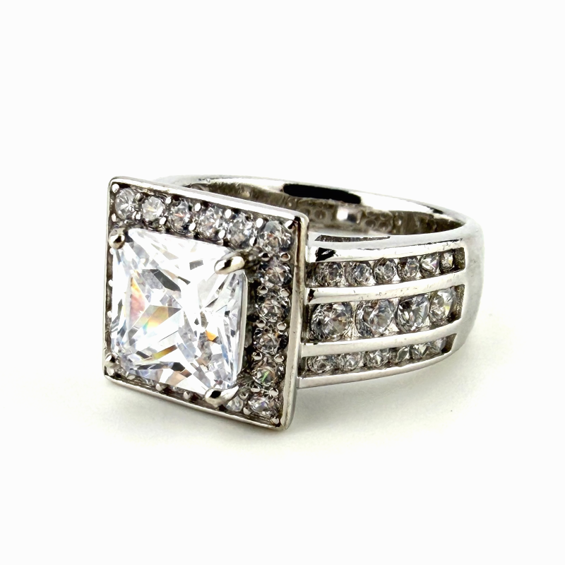 YGI Square Cubic Zirconia Engagement Ring Silver Plated Size 7