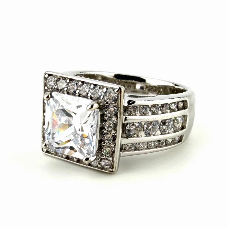 YGI Square Cubic Zirconia Engagement Ring Silver Plated Size 7