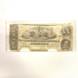 April 6th 1863 CSA Confederate States Note $20 Twenty Dollars Cancel Cut