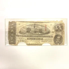 April 6th 1863 CSA Confederate States Note $20 Twenty Dollars Cancel Cut