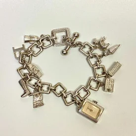 Burberry BU5200 Sterling Silver 10 Charms Dangle Bracelet Watch 7.5 in