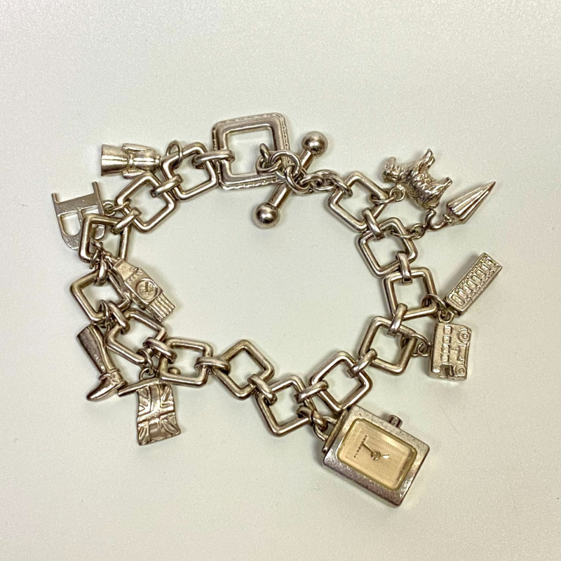 Burberry BU5200 Sterling Silver 10 Charms Dangle Bracelet Watch 7.5 in Burberry BU5200 Sterling Silver 10 Charms Dangle Bracelet Watch 7.5 in