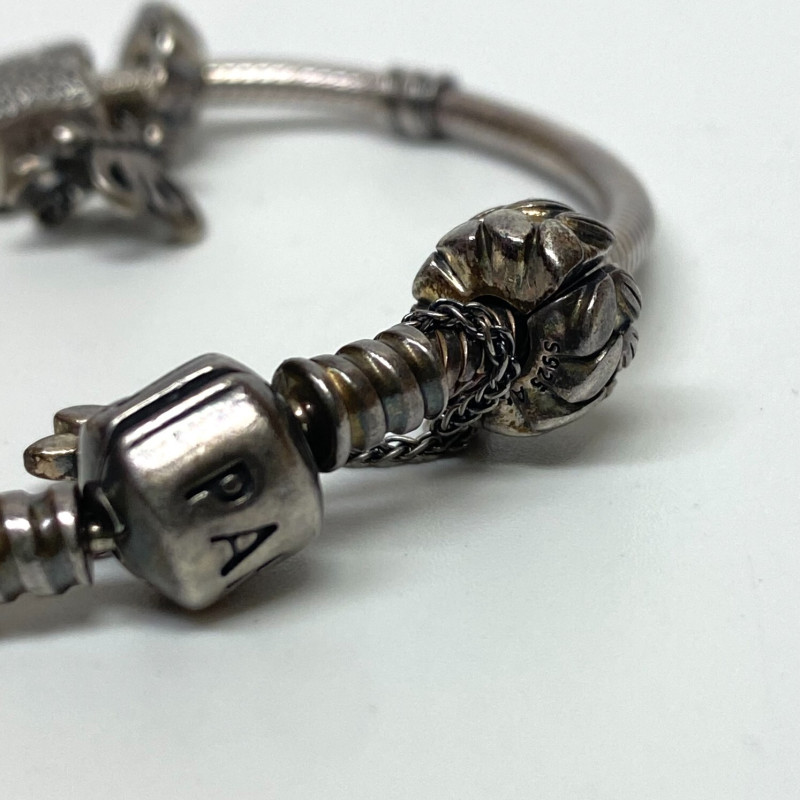 Pandora Solid Sterling Silver Multi-Charm Snake Bracelet 7 in, Box Pandora Solid Sterling Silver Multi-Charm Snake Bracelet 7 in, Box