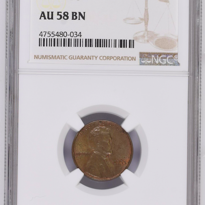 NGC AU 58 BN 1C, 1955 LINCOLN WHEAT  NGC AU 58 BN 1C, 1955 LINCOLN WHEAT