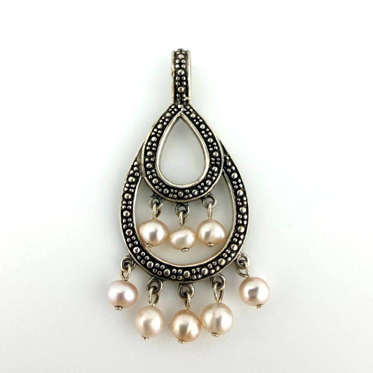 Vintage Thailand 925 Sterling Silver Dangle Pearl & Marcasite Pendant - Pearl