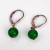 Sterling Silver Natural Green Jade Gems Round Beads Hook Earrings