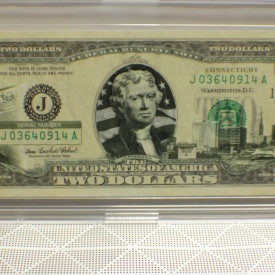 Uncirculated Series 2003A $2 Bill Connecticut with Clear Case Holder