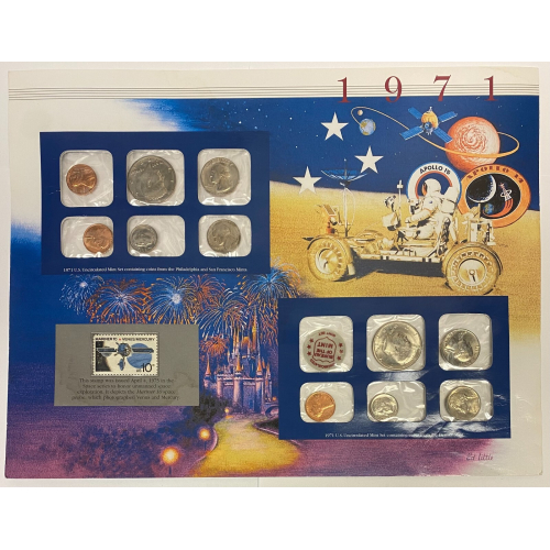 1971 Uncirculated Mint Set Postal Commemorative Society Coins & Stamp Panel