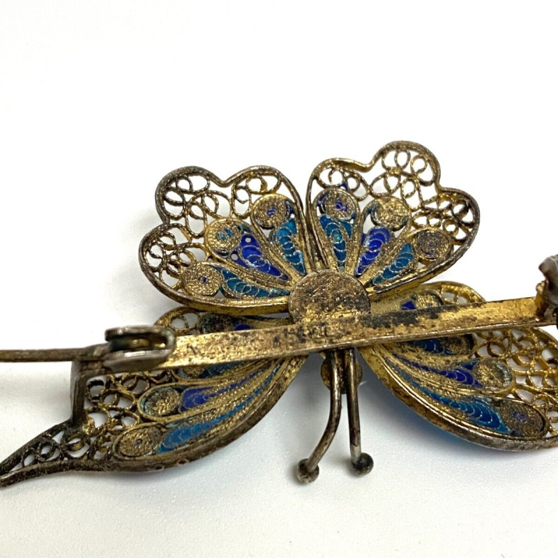 Vintage 800 Silver and Enamel Butterfly Pin
