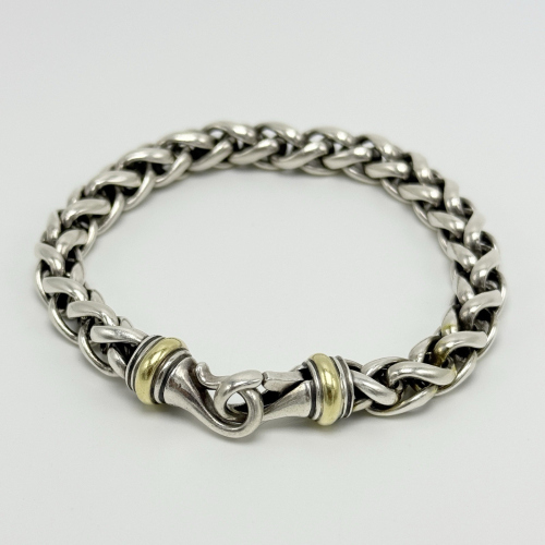 David Yurman 925 Sterling Silver 18K Gold 9” 52.9g Wheat Chain Bracelet