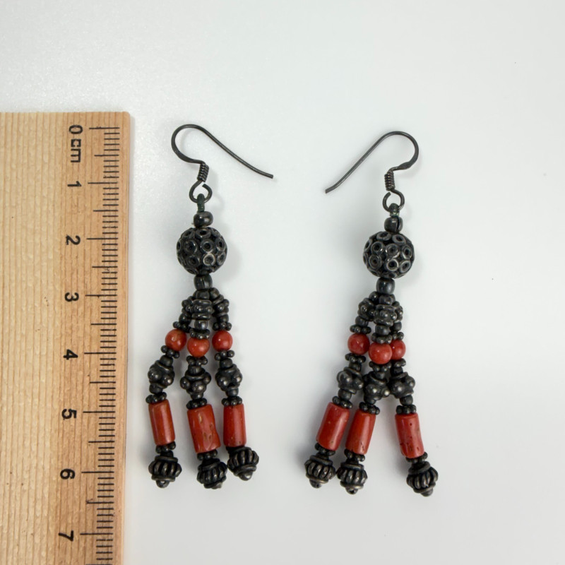 Tibetan Vintage Handmade jewelry set with silver and red coral beads