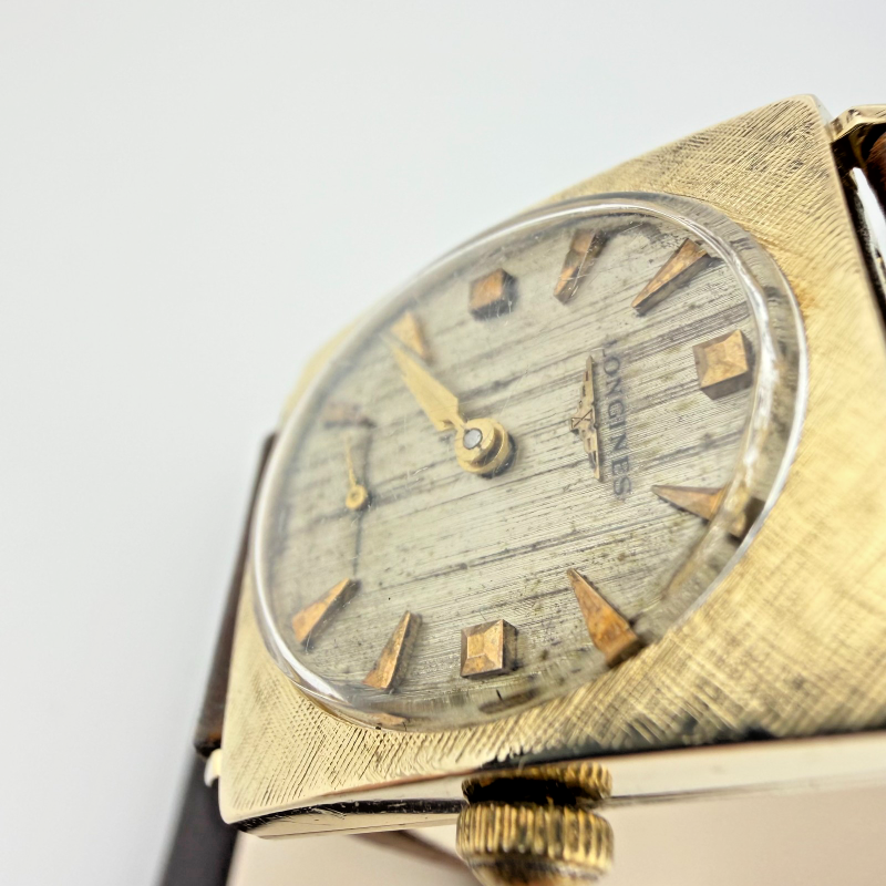 Longines Swiss Ladies Wrist Watch 17 Jewels 10K Gold Brown Leather