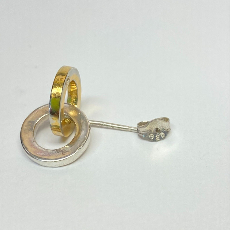 Gold Tone over Sterling Silver Two-Tone Double Circle Polished Stud Earrings Gold Tone over Sterling Silver Two-Tone Double Circle Polished Stud Earrings