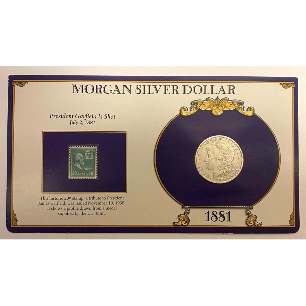 1881 Morgan SILVER DOLLAR with USP James A. Garfield "89" Stamp