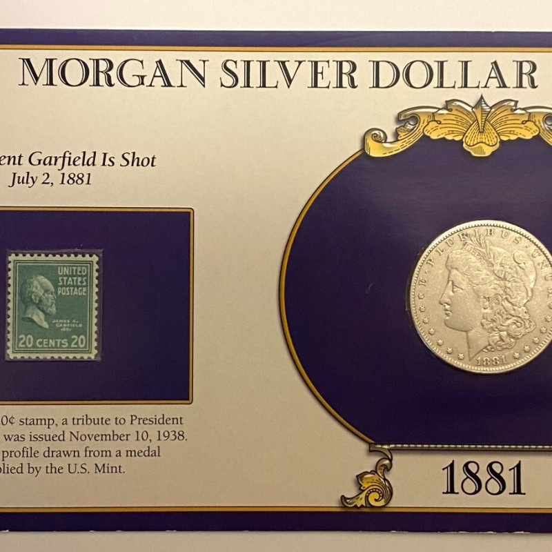 1881 Morgan SILVER DOLLAR with USP James A. Garfield "89" Stamp