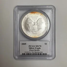 2005 American Silver Eagle PCGS MS70 Signed Mercanti First Strike