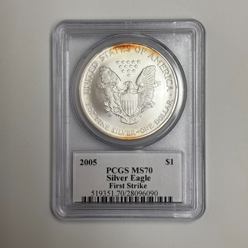2005 American Silver Eagle PCGS MS70 Signed Mercanti First Strike 2005 American Silver Eagle PCGS MS70 Signed Mercanti First Strike