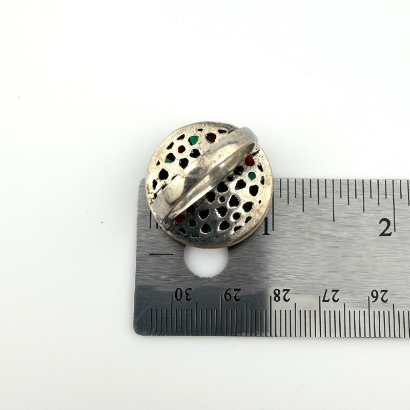 Vintage-Style 925 Sterling Silver Multi Color Stone Flower Cluster Ring Size 10