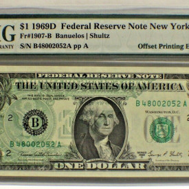 Fr#1907-b 1969D PMG  $1 OFF SET PRINTING ERROR PMG 58
