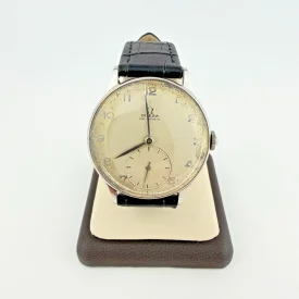 Vintage Omega 34mm Stainless Steel Non-Magnetic Military Watch Black Leather