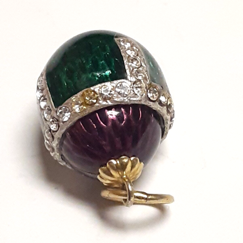 Antique Sterling Silver Green/Plum Colored Diamond Studded Enamel Egg Antique Sterling Silver Green/Plum Colored Diamond Studded Enamel Egg