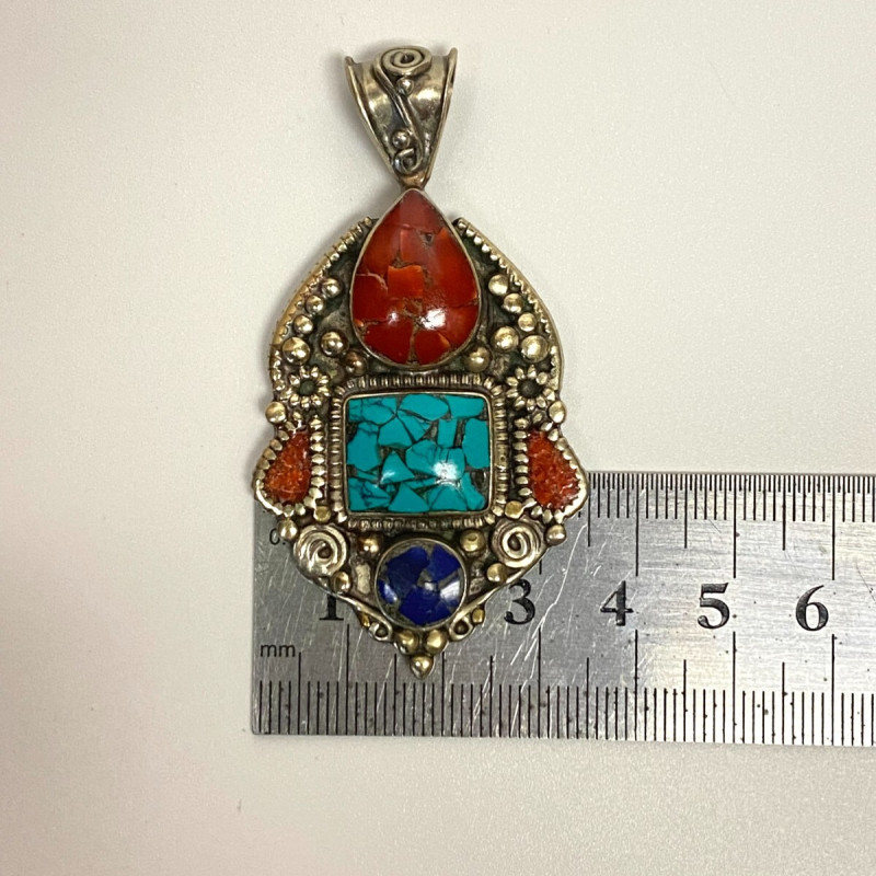 Old Brass Multicolor Stones Inserts Unique Pendant