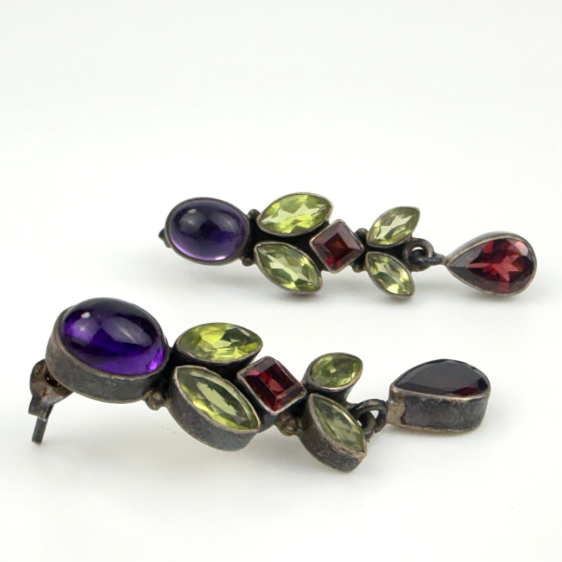 Signed NB Nicky Butler Sterling Multi Gemstone Dangle Post Earrings