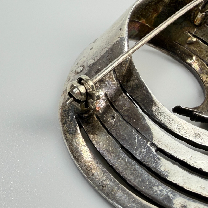 Vintage Sterling Silver 925 & Marcasite Swirl Brooch Stamped Pin EARLY-MID 20c