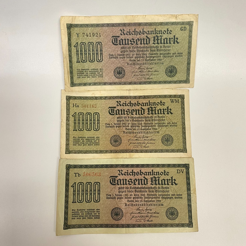 GERMANY REICHSBANKNOTE 11 pcs 1000 MARK 1922 GERMANY REICHSBANKNOTE 11 pcs 1000 MARK 1922