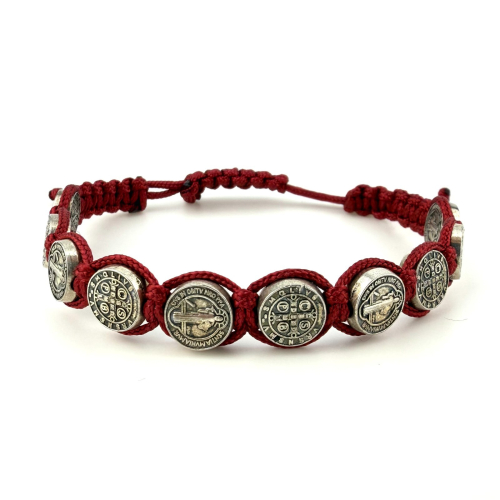 St. Benedict Medal on Adjustable Red Cord Bracelet – 7 Inches adjustable size St. Benedict Medal on Adjustable Red Cord Bracelet – 7 Inches adjustable size