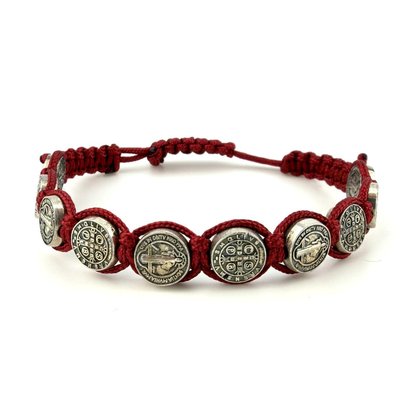 St. Benedict Medal on Adjustable Red Cord Bracelet – 7 Inches adjustable size