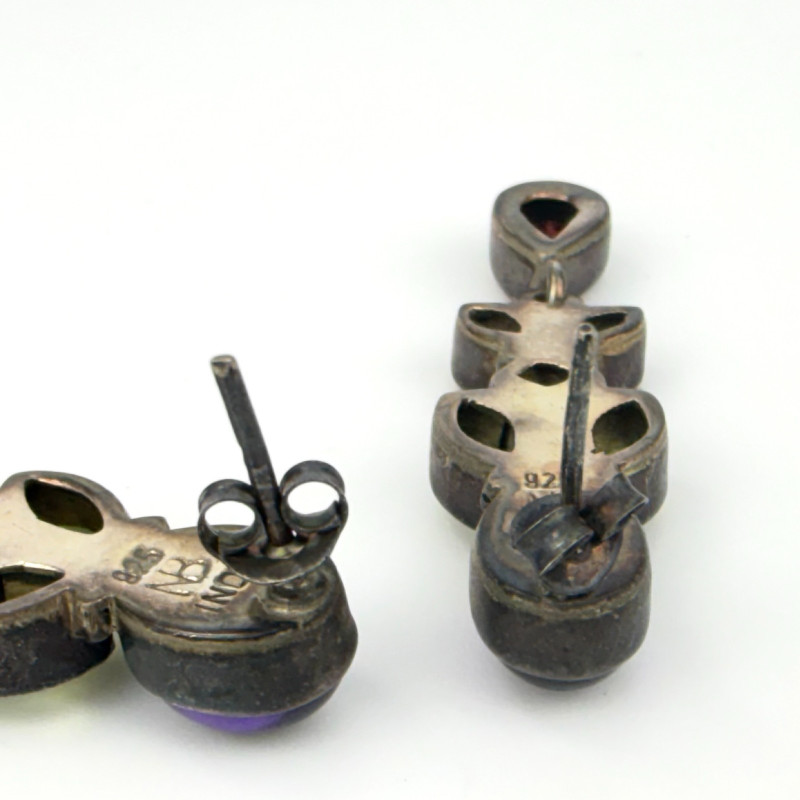 Signed NB Nicky Butler Sterling Multi Gemstone Dangle Post Earrings