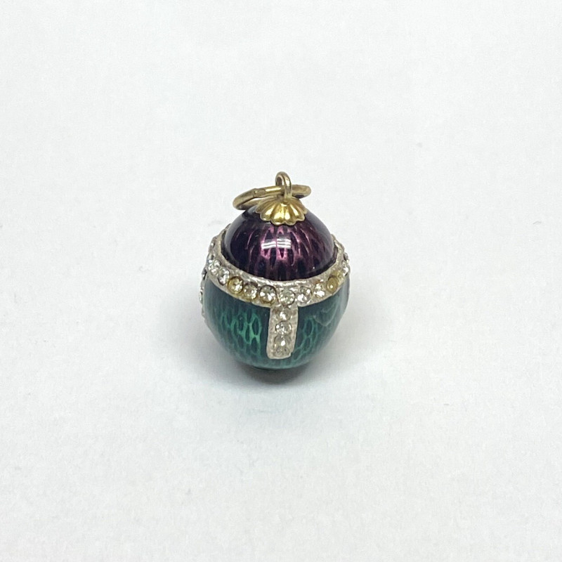 Antique Sterling Silver Green/Plum Colored Diamond Studded Enamel Egg Antique Sterling Silver Green/Plum Colored Diamond Studded Enamel Egg