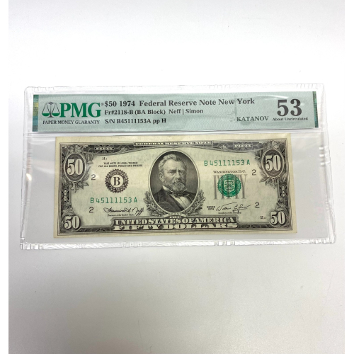 Fr 2118-B (BA Block) 1974 $50 FRN New York PMG 53 Annotation Fr 2118-B (BA Block) 1974 $50 FRN New York PMG 53 Annotation