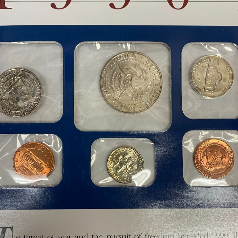 12 COINS 1990 P&D US Mint Sets, Postal Commemorative Society Presentation Panel 12 COINS 1990 P&D US Mint Sets, Postal Commemorative Society Presentation Panel