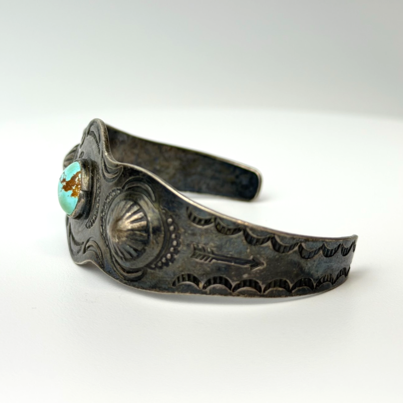 Vintage 1950's Navajo Silver Turquoise APPLIED ARROWHEAD Cufa Bracelet