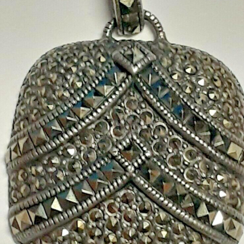 Antique Sterling Silver 925 Marcasite Square Pendant !!!!