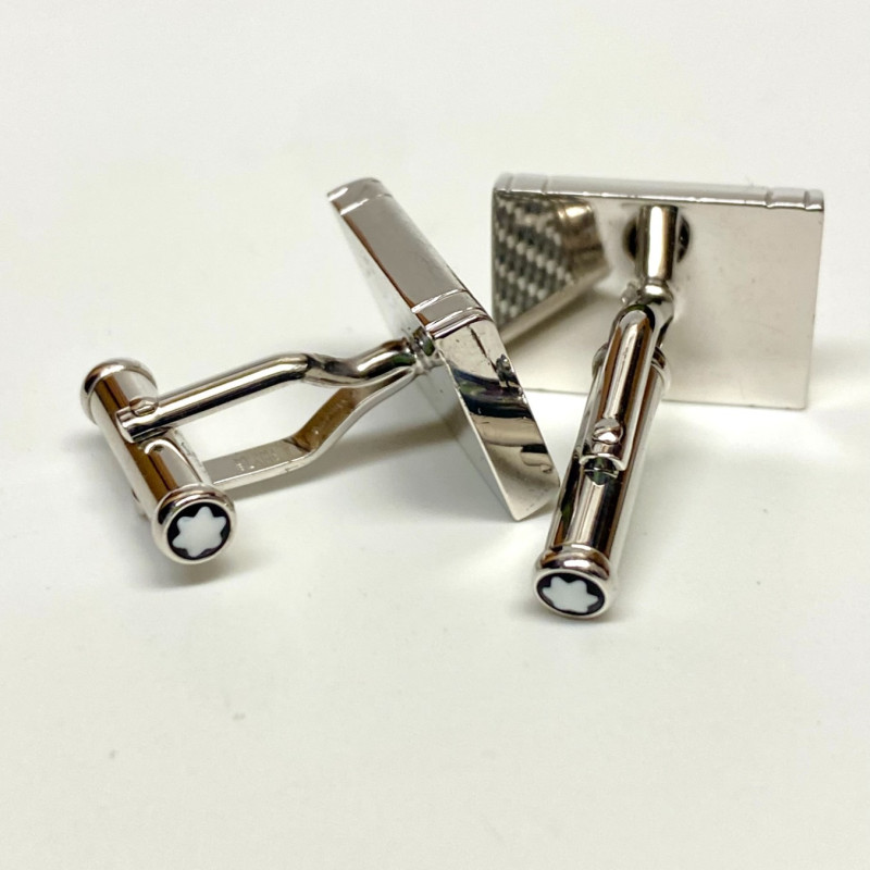 Montblanc Germany Sterling Silver Basket Wave Enamel Star Logo Cuff links