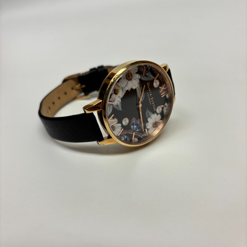 Olivia Burton Bejeweled Florals Leather Strap Watch