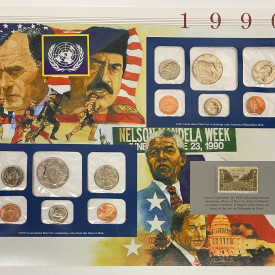 12 COINS 1990 P&D US Mint Sets, Postal Commemorative Society Presentation Panel