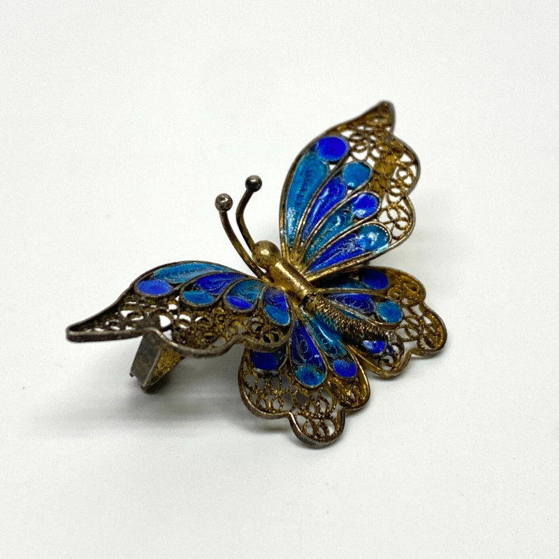 Vintage 800 Silver and Enamel Butterfly Pin