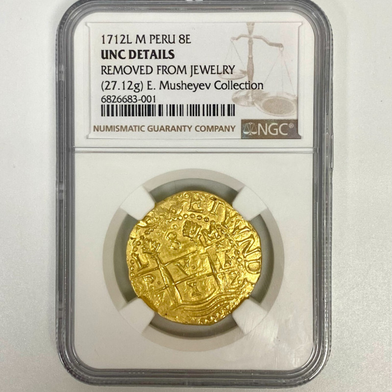 PERU 1712L 8 ESCUDOS NGC UNC DETAILS PIRATE GOLD COINS PERU 1712L 8 ESCUDOS NGC UNC DETAILS PIRATE GOLD COINS