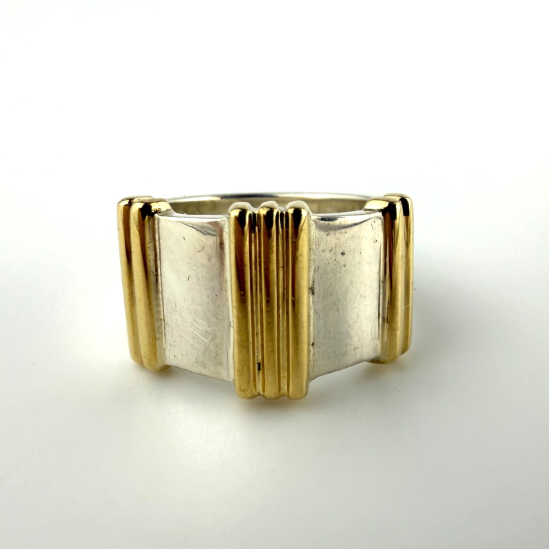 Vintage Zolotas 950 Silver 14k Yellow Gold Wide Band Ring Size 6.5