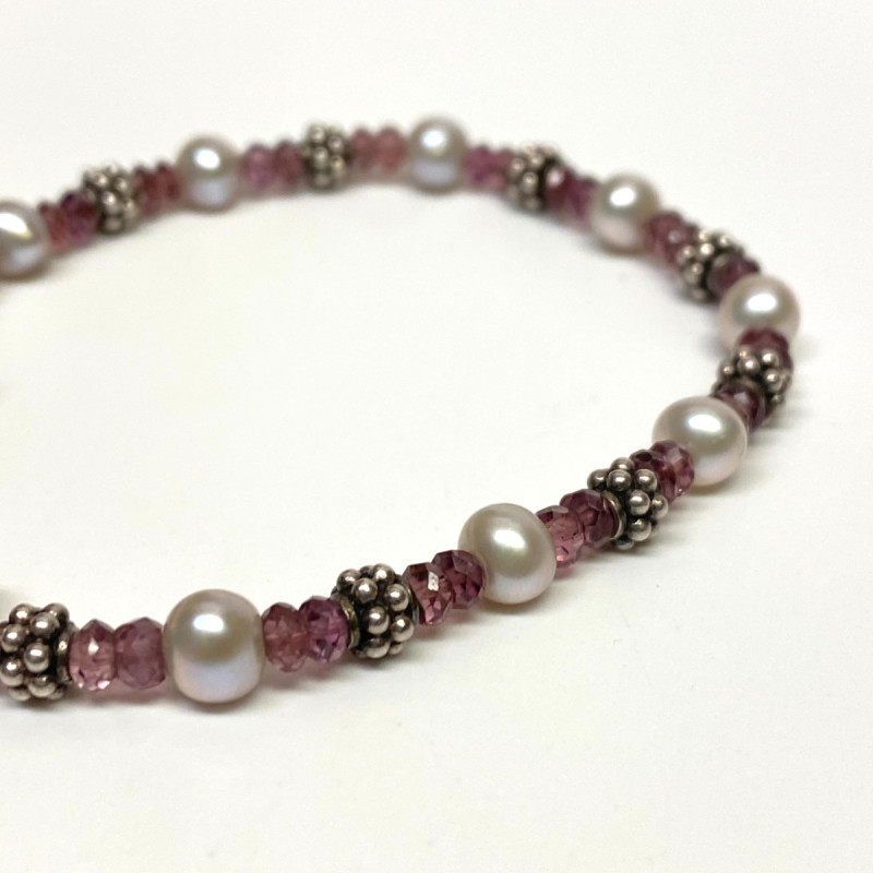 ML Sterling Silver 925 Pink Faceted Glass Stylish bead Bracelet