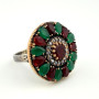 Vintage-Style 925 Sterling Silver Multi Color Stone Flower Cluster Ring Size 10
