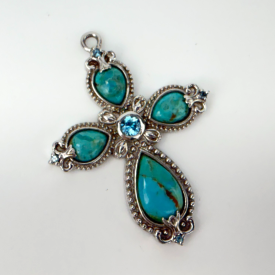 Vintage Designer BBJ Sterling Silver 925 Turquoise Cross Pendant