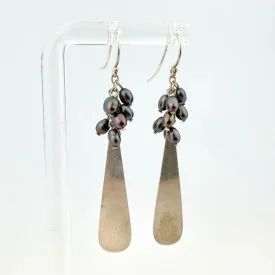 Boho Sterling Silver Dangle Earrings with Peacock-Colored Pearls Bead Clusters
