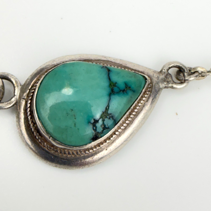 Navajo Necklace 925 Silver Morenci Turquoise & Coral Native Artist C.80's