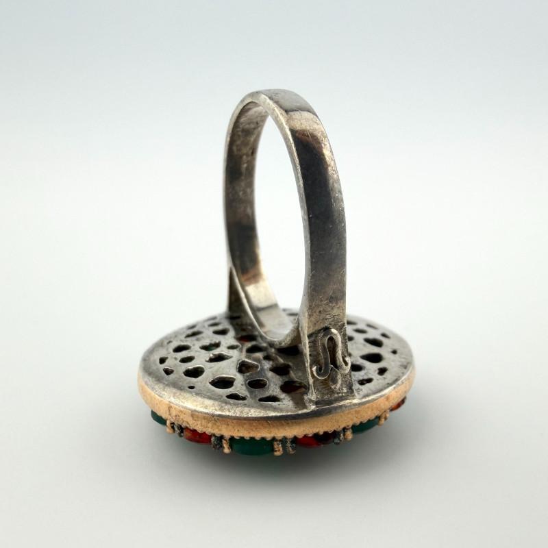 Vintage-Style 925 Sterling Silver Multi Color Stone Flower Cluster Ring Size 10